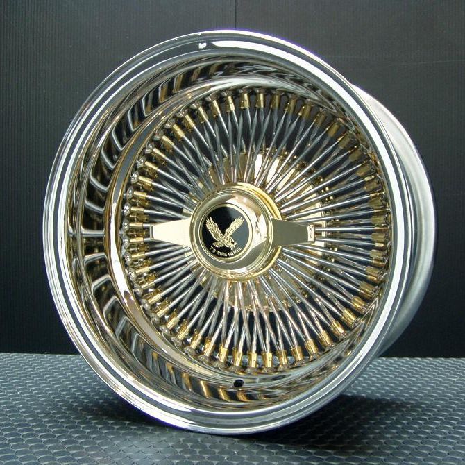 ワイヤーホイール T's WIRE 14X7J REV100SP トリプルゴールド レミントンホワイトリボンタイヤセット　＜ローライダー/USDM＞_画像3