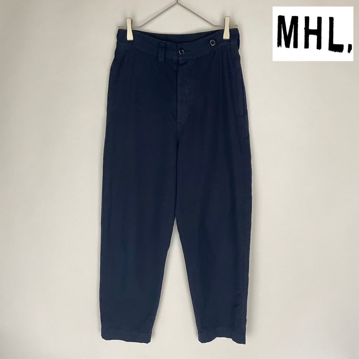 人気ブラドン コットン リネン ワイド トラウザー テーパード チノパン CANVAS DYE GARMENT 希少 超美品 エムエイチエル MHL. ネイビー I size 紺色 Sサイズ 人気ブラドン コットン リネン ワイド トラウザー テーパード チノパン CANVAS DYE GARMENT 希少 超美品 エムエイチエル MHL. ネイビー I size 紺色 Sサイズ