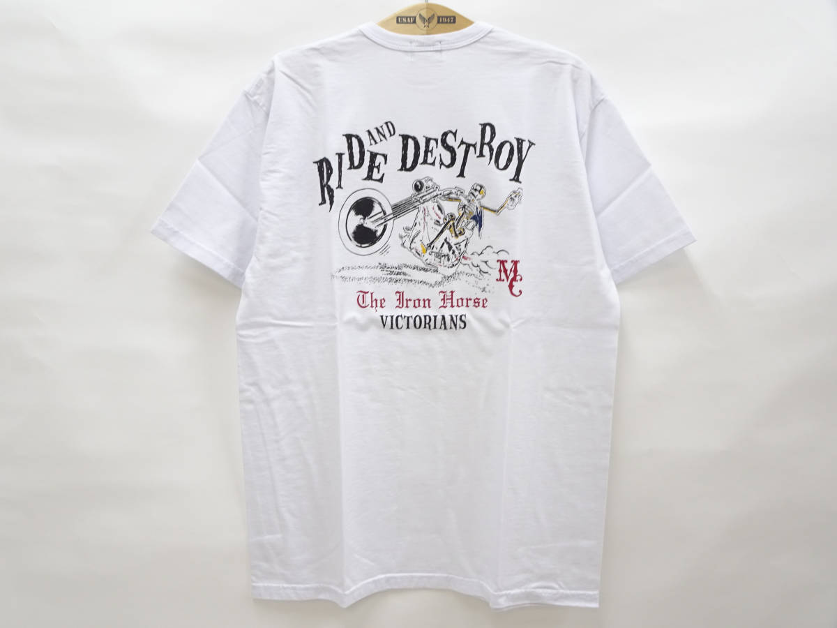 インディアンモーターサイクル INDIAN M.C. 半袖Tシャツ RIDE & DESTROY IM78744 白 (XXL) 汚れあり 50%オフ (半額) 送料無料 即決 新品の画像1