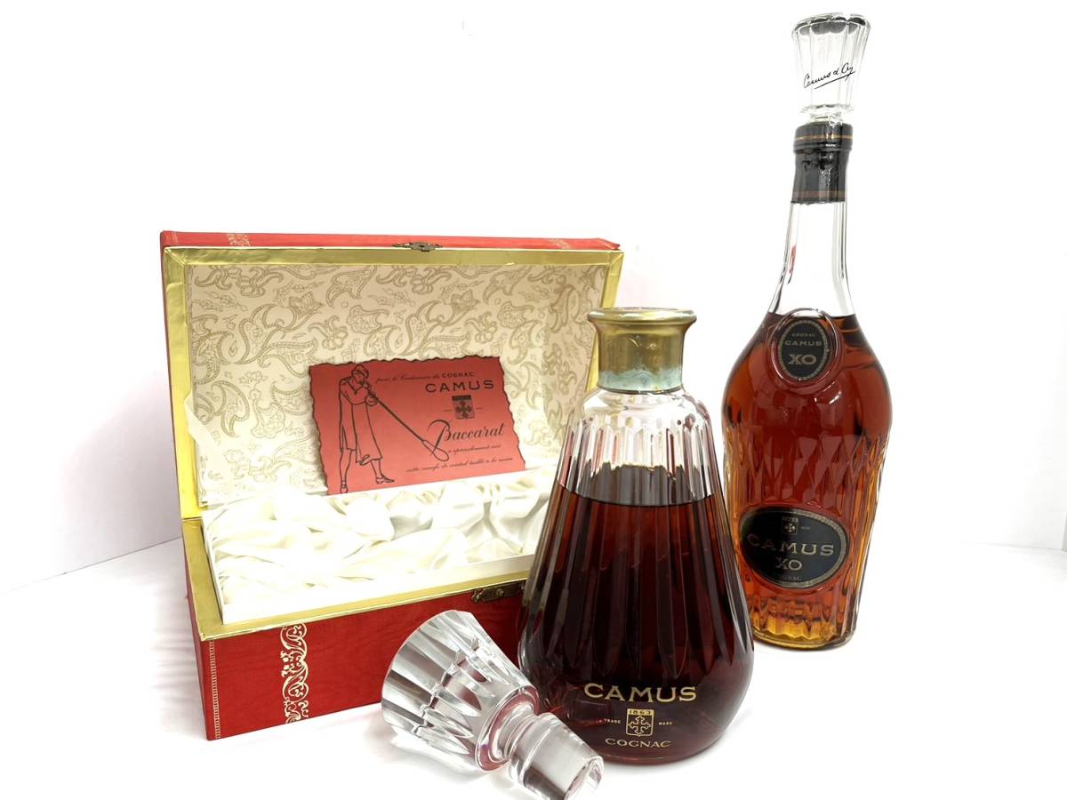 ♪CAMUS カミュ 2本おまとめ カラフェ バカラ クリスタル COGNAC コニャック ブランデー 箱 替栓 冊子 ロングネック 700ml  40% 古酒♪