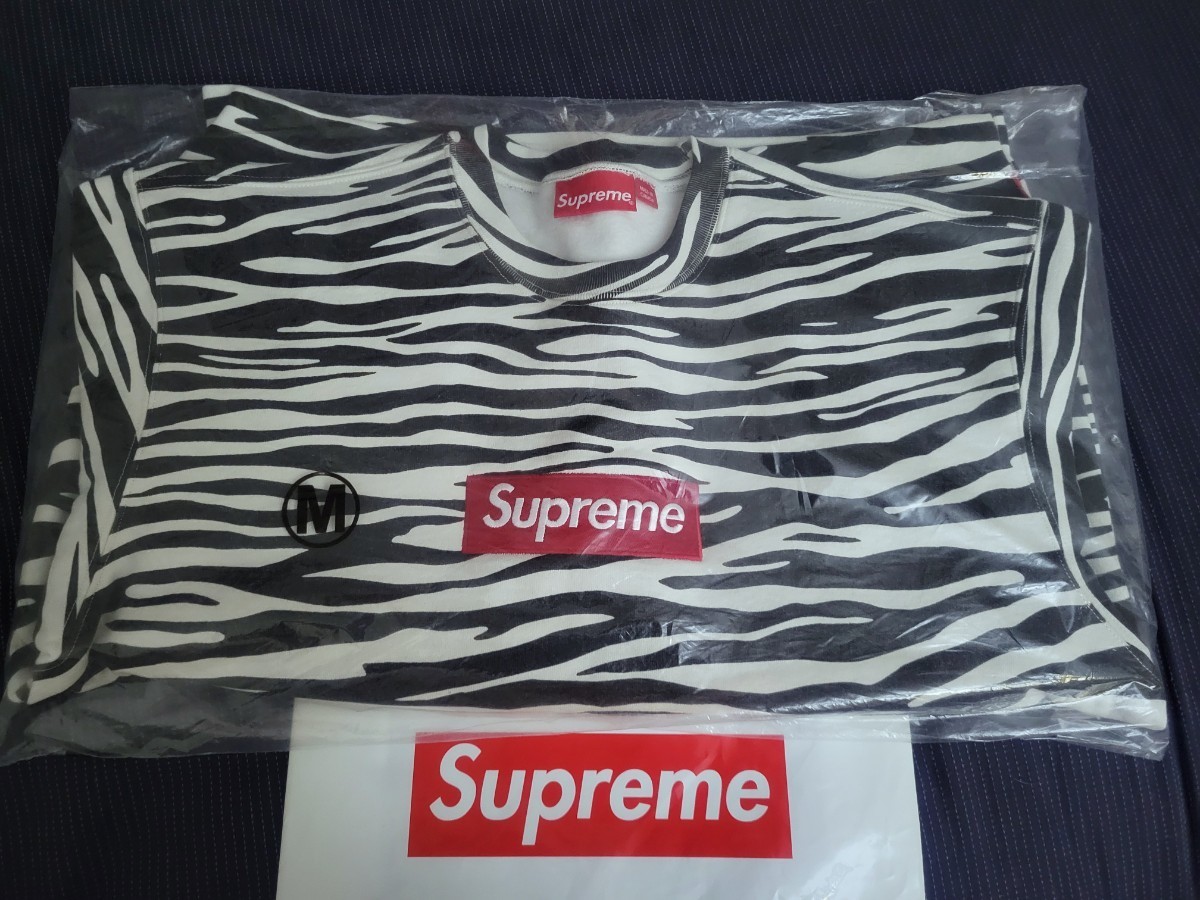 Supreme Box Logo Crewneck (Zebra) Heavyweight crossgrain brushed-back  fleece with embroidered logo on chest.