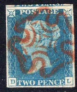 イギリス 英国 ペンスブルー 1840年 2p. pl.1 マルタクロス印（朱赤印