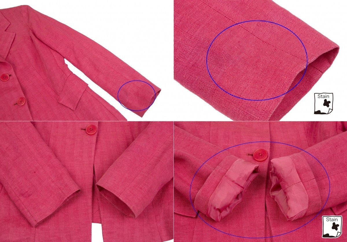 黒タグ ジョルジオ アルマーニGIORGIO ARMANI リネン２Bジャケット ピンク38_左袖先・袖裏に薄汚れがあります。