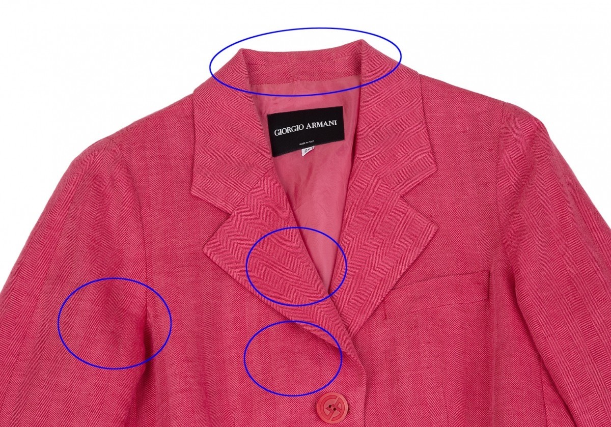黒タグ ジョルジオ アルマーニGIORGIO ARMANI リネン２Bジャケット ピンク38_襟裏・ラペル・前身頃・右袖に薄汚れがあり