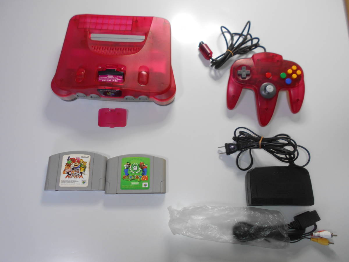 清掃動作品 本体セット クリアレッド NUS-001 コントローラー アダプター ケーブル NINTENDO 64 任天堂 ニンテンドー６４マリオ スマブラ