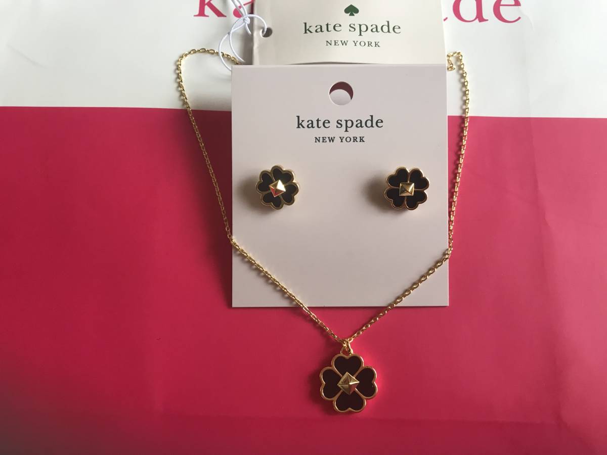  Kate Spade kate spade black Gold Spade four . leaf clover necklace . earrings 2 point set new goods unused 