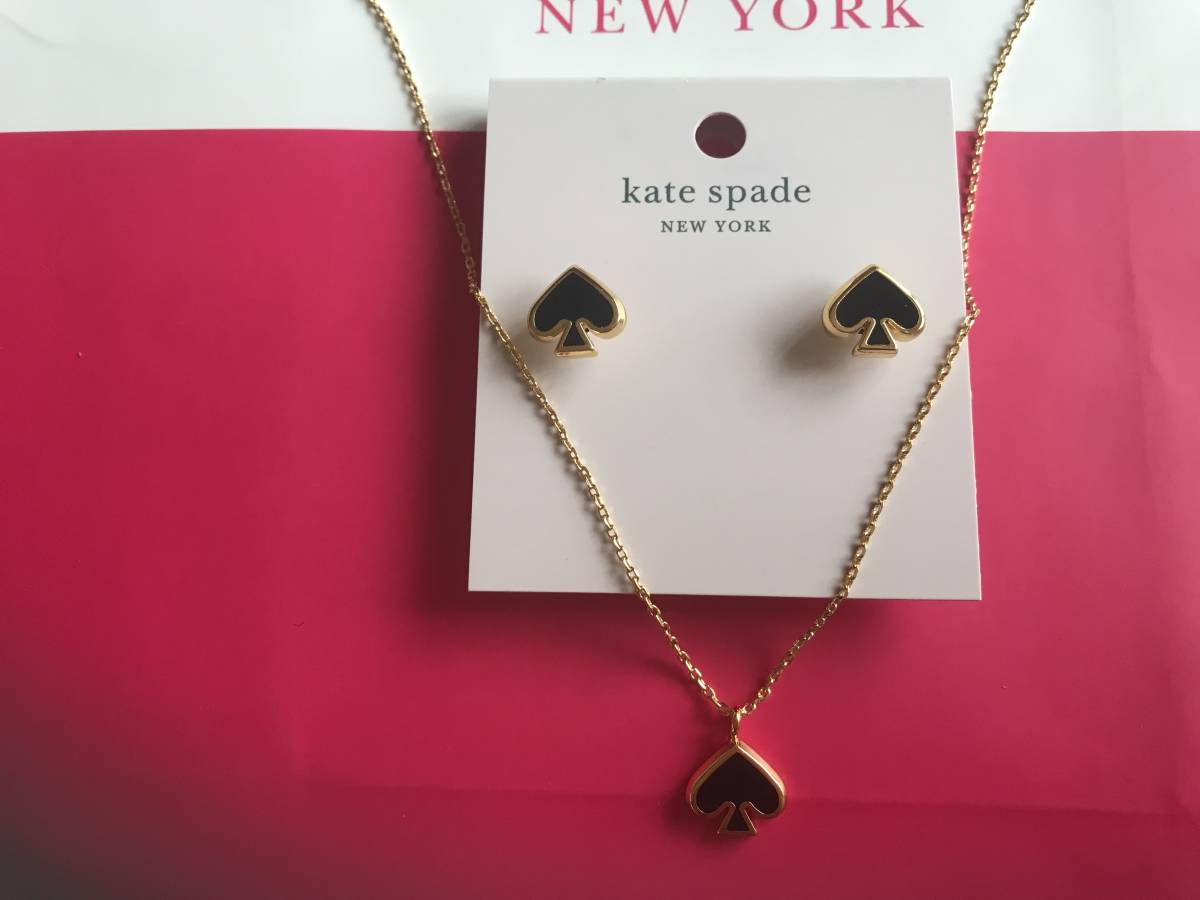  Kate Spade kate spade black Gold Spade necklace . earrings 2 point set new goods unused 