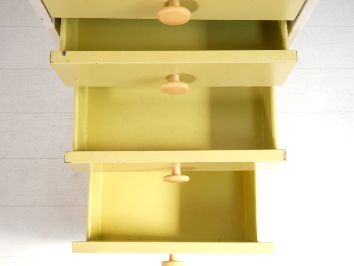 #UCHIDAuchida* Showa Retro 7 уровень выдвижной ящик steel шкаф [ желтый ]#