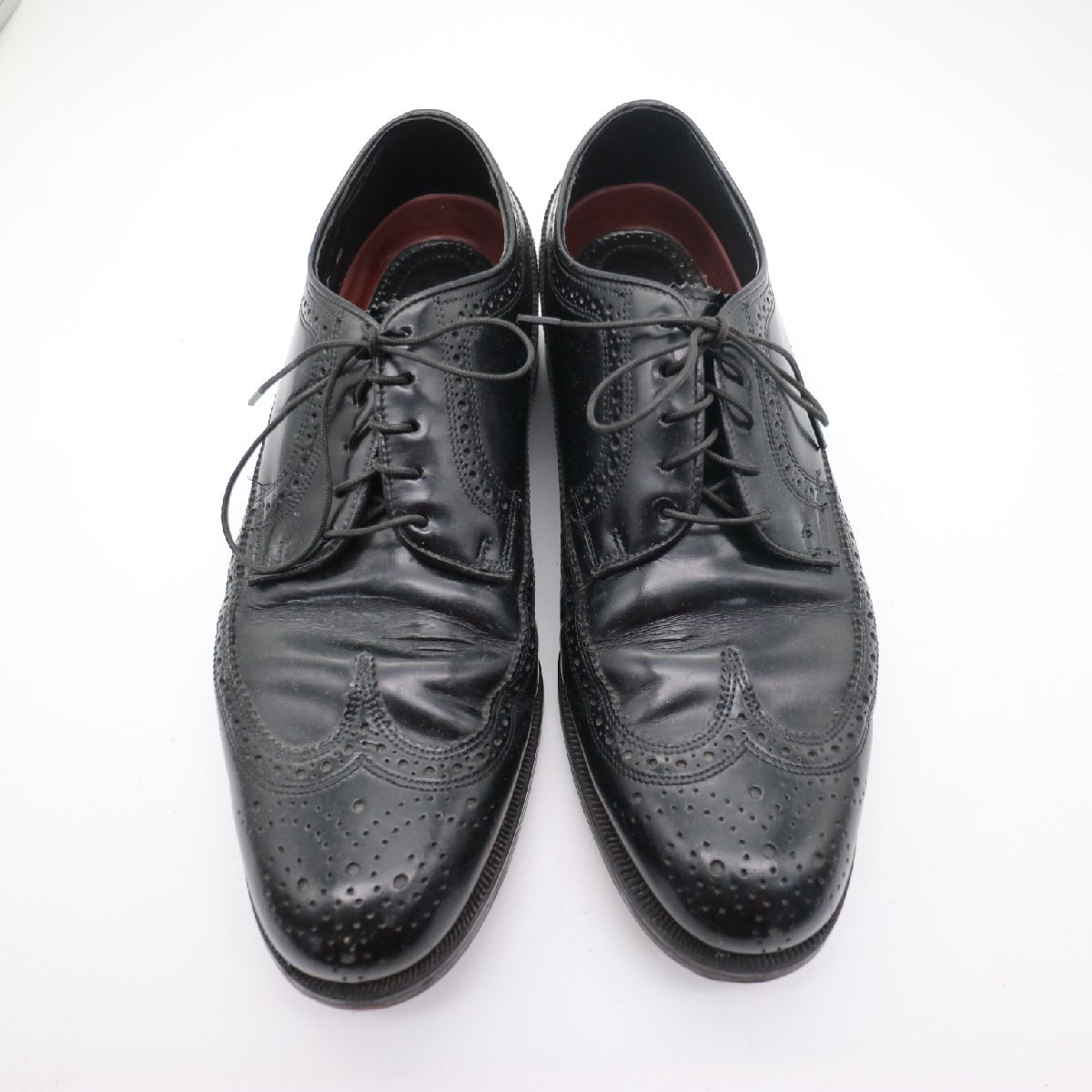 FLORSHEIM フローシャイム 外羽根式 ロングウイングチップ 本革 革靴 ブラック ( メンズ 8.5 ≒ 26.5cm ) 中古 古着 KA0036