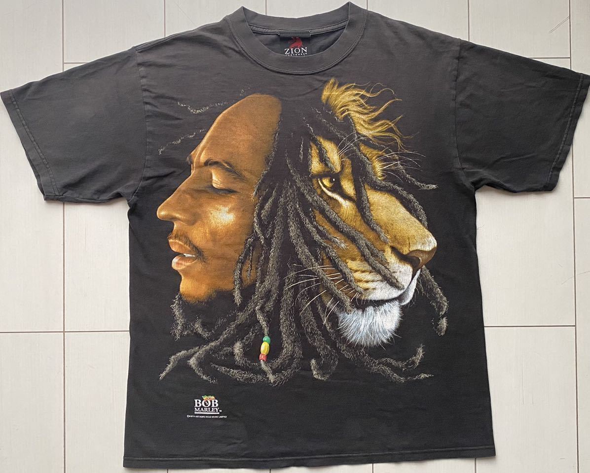 送料無料 USA製 90s 00s vintage ビンテージ ZION ザイオン BOB MARLEY ボブ マーリー LION ライオン Tシャツ  レゲエ ラスタ RAP TEES 黒 L