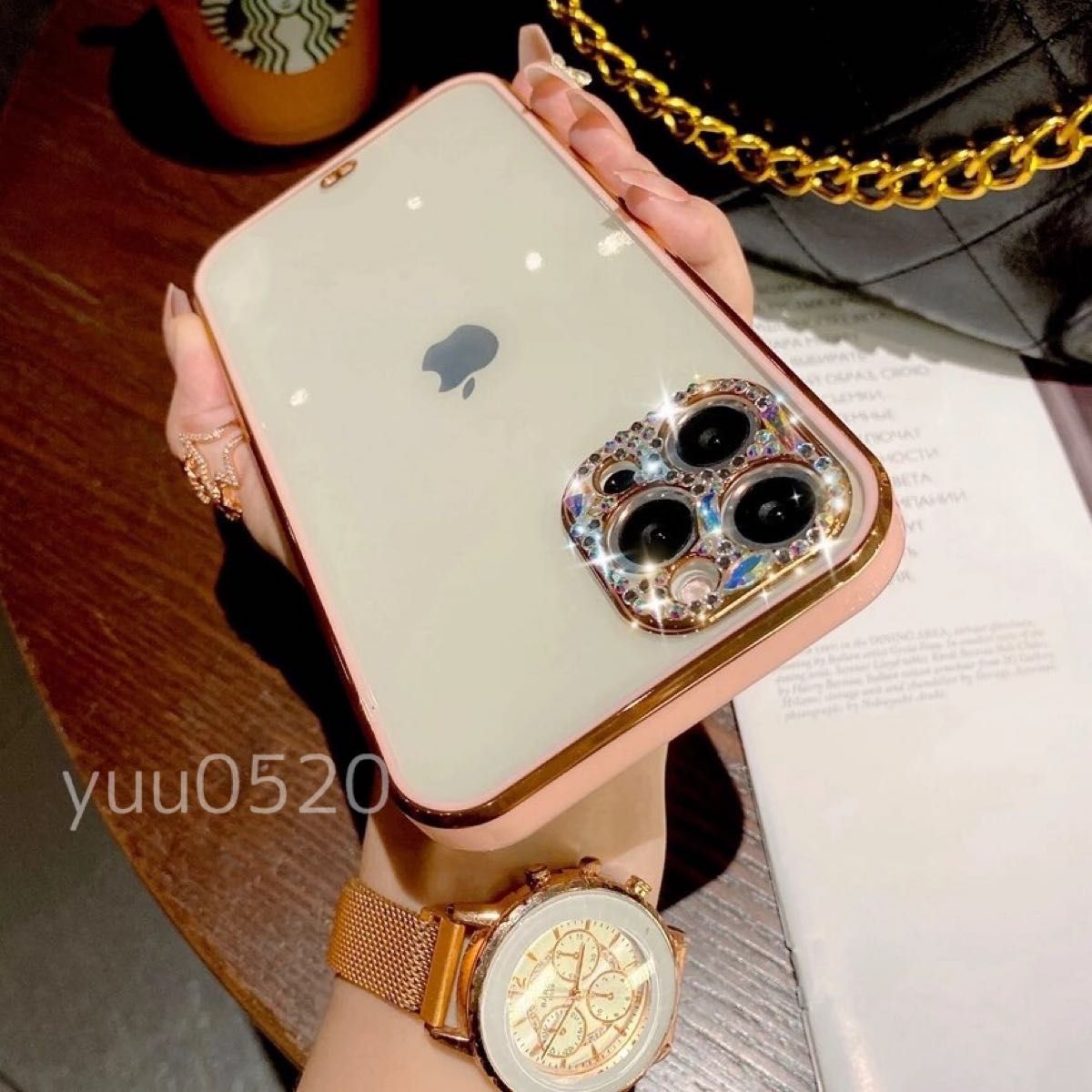 わけあり【ピンク】iphone12 サイドカラーキラキラストーンスマホケース