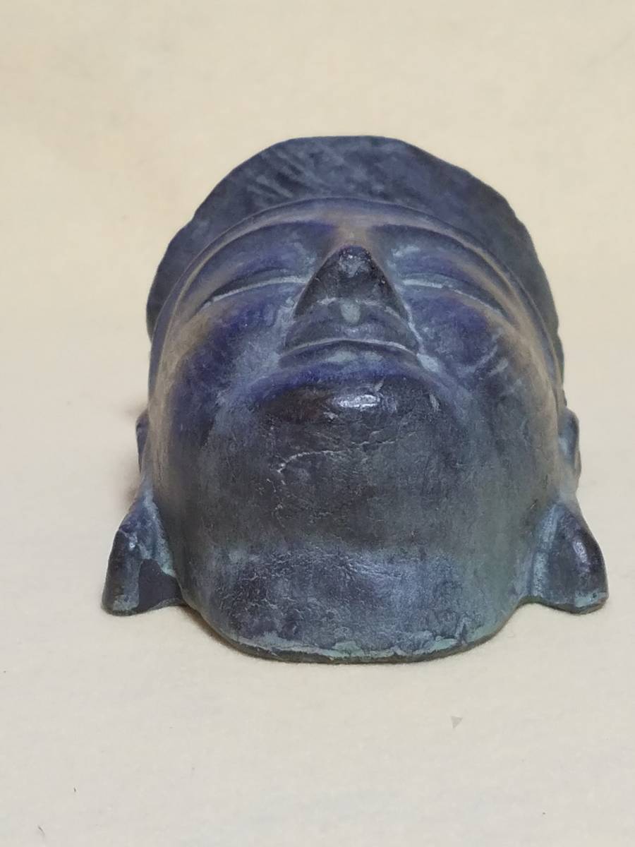 仏像　顔面　観音 顔 壁掛け 　焼き物 　アジア　インテリア　青銅の様な色合い　_画像4