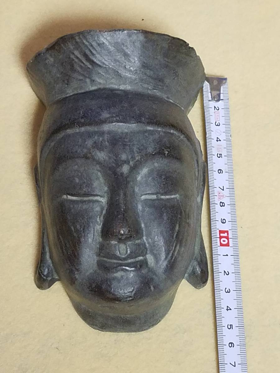 仏像　顔面　観音 顔 壁掛け 　焼き物 　アジア　インテリア　青銅の様な色合い　_画像9
