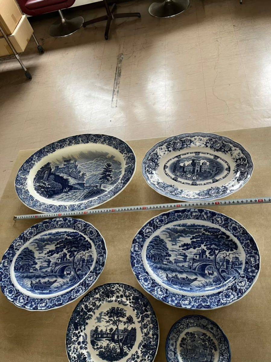 R302(5)古伊万里 中皿 大皿 松竹梅 プレート皿 染付 色絵 古美術