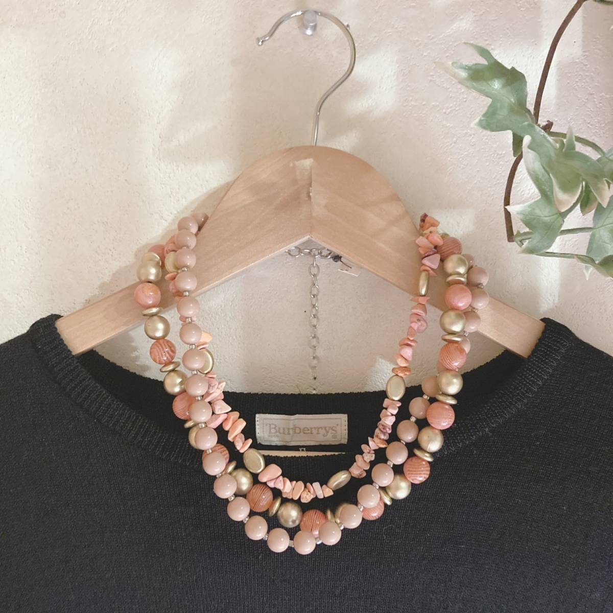  natural stone necklace 3 ream ball necklace piling attaching manner smoky pink gold *vintage jewelry accessories A002