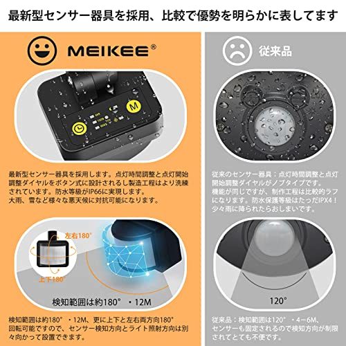 MEIKEE 爆光 超明るい センサーライト 屋外 IP66防水 防犯ライト 100V 60W 6000LM 600W相当 6500K 白色 50000時間寿命 PSE認証済み_画像4