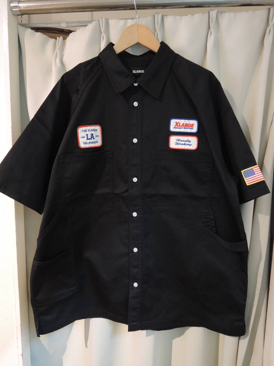 X-LARGE XLARGE エクストララージ LOGO PATCH S/S WORK SHIRT ワークシャツ ブラック XLサイズ 最新商品 送料￥230～ 値下げしました！_画像1