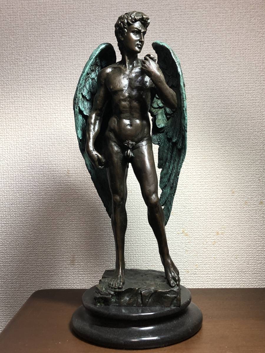 ヤフオク! - ダビデ ミケランジェロ 天使翼ブロンズ像 在銘 大理石 希...