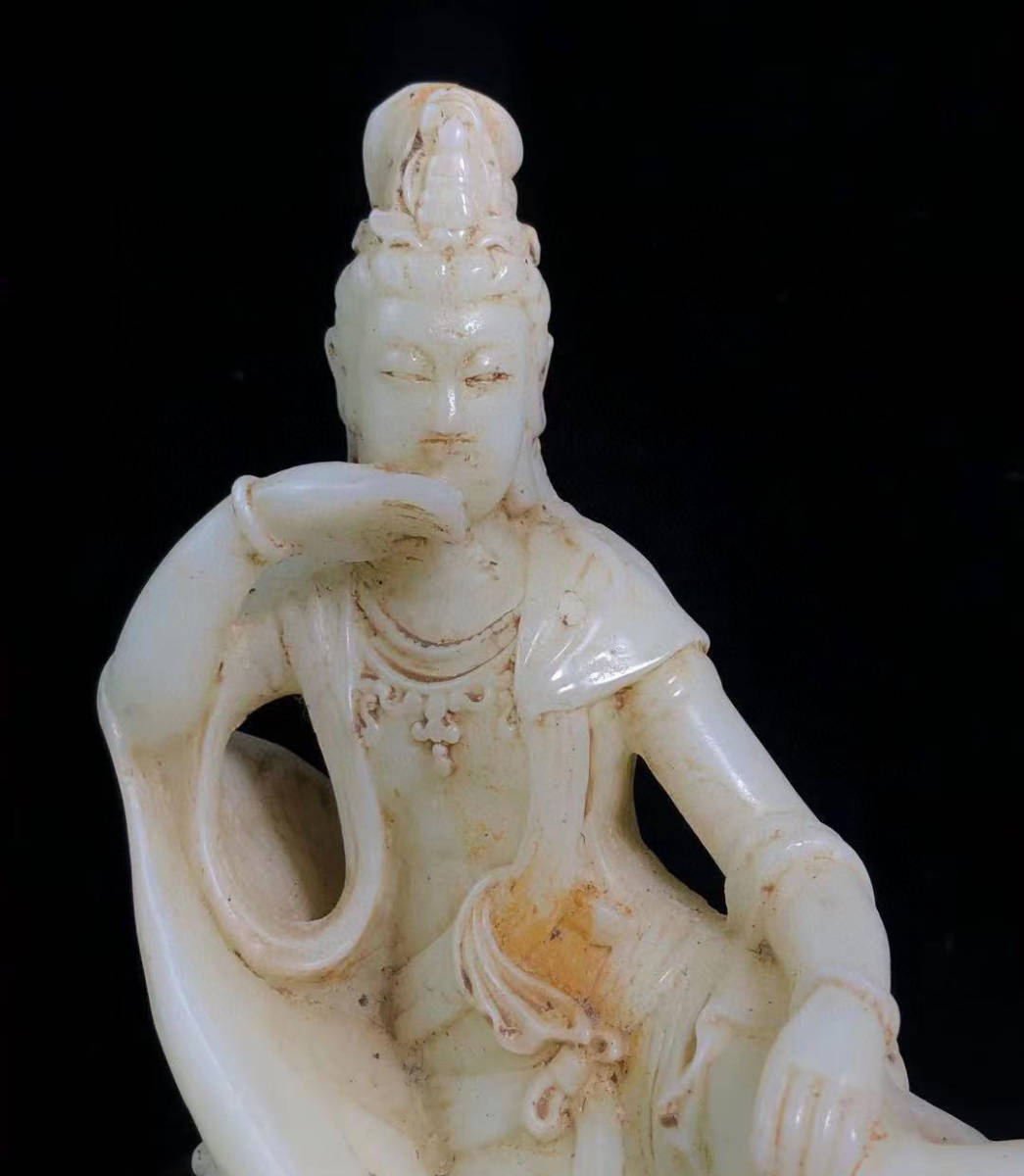漢代 白玉の観音菩薩像 - 美術品