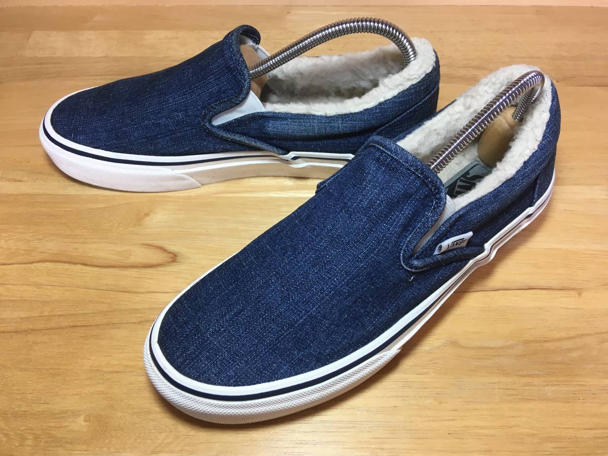 ☆VANS バンズ 国内企画 slip on スリッポン デニム×白 ボア 25.0cm 美