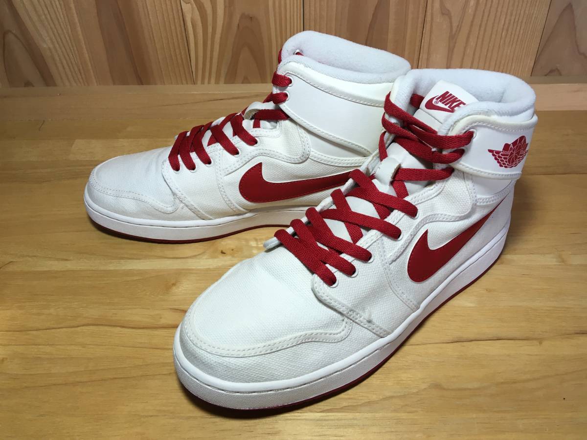 ★ナイキ NIKE AJKO キャンバス 白×赤 27.0cm 2015年製 美品 Used 検 シカゴ ブルズ エアジョーダン Air Jordan 1 AJ1 スニーカー_画像1