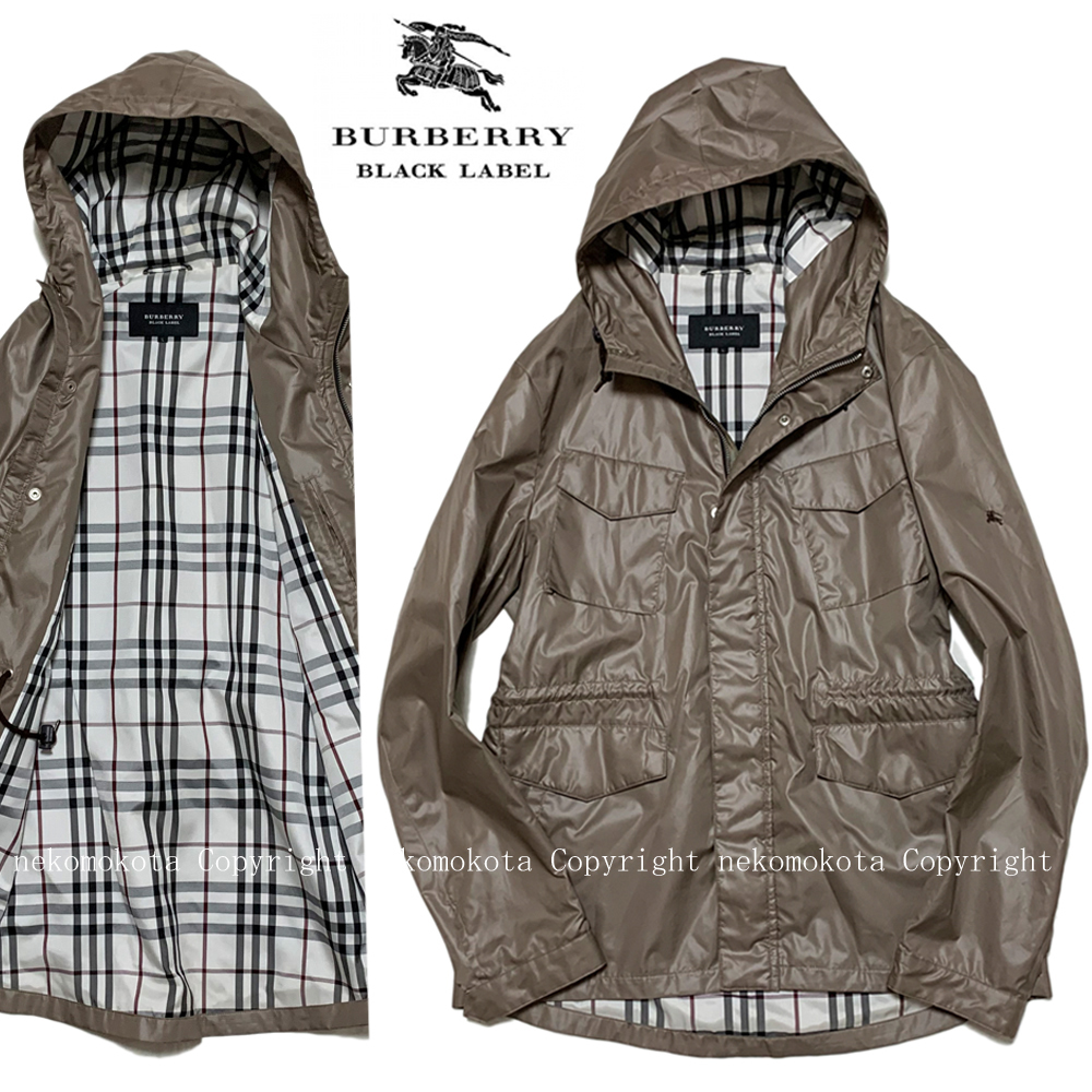 バーバリーブラックレーベル 裏地チェック フード ジップ ジャケット ブルゾン L ブラウン マウンテン パーカー BURBERRY BLACK LABEL