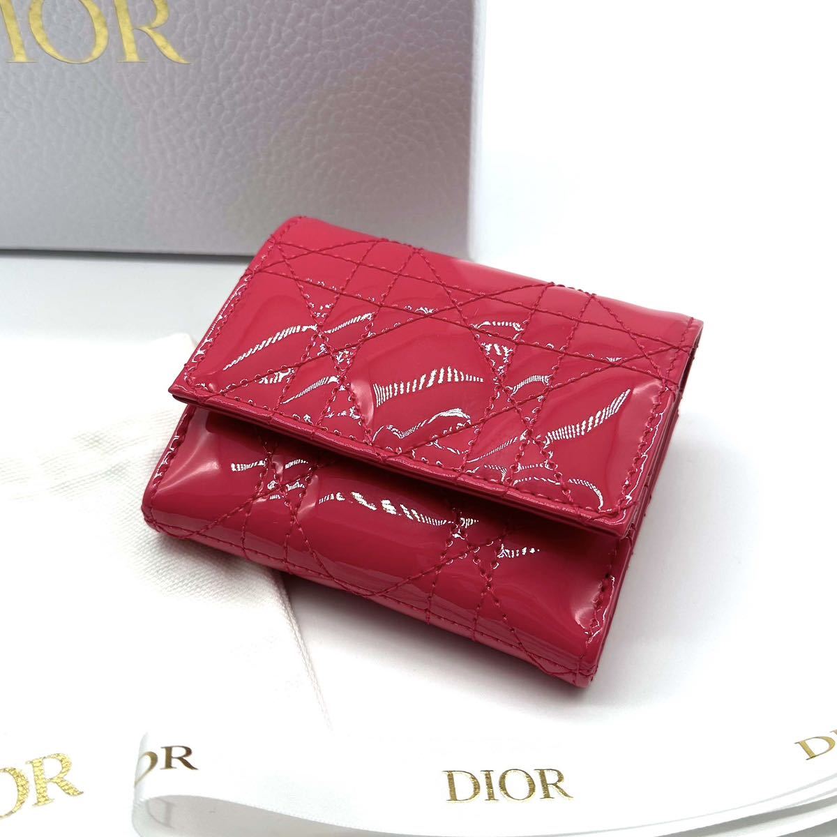 【SALE／62%OFF】 Christian Dior ディオール　カナージュ　折り財布　エナメル