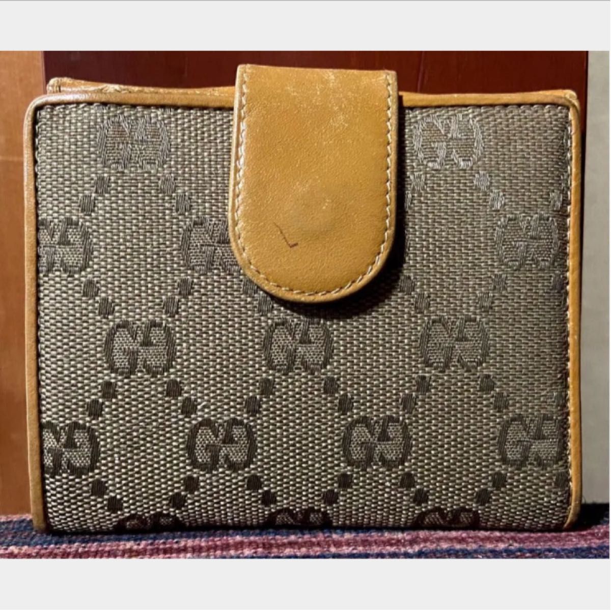GUCCI 財布 ヴィンテージ グッチ GG キャンバス レザー 本革 折り財布 2つ折り財布
