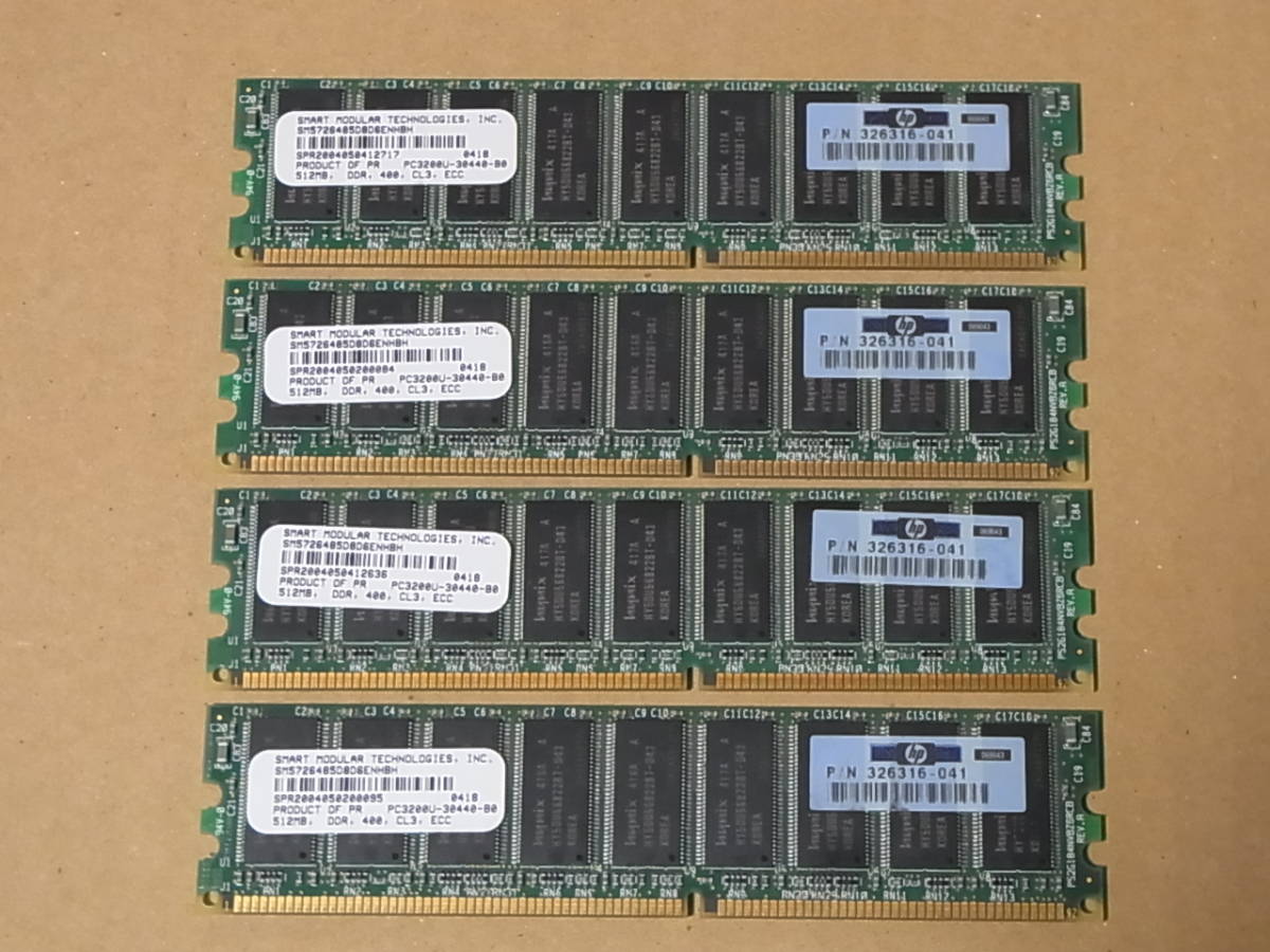 ■HP純正/SMART-MODULAR-TEC. DDR400 PC3200E/512MBx4枚(計2GB) 326316-041■ (DDR779)_画像1