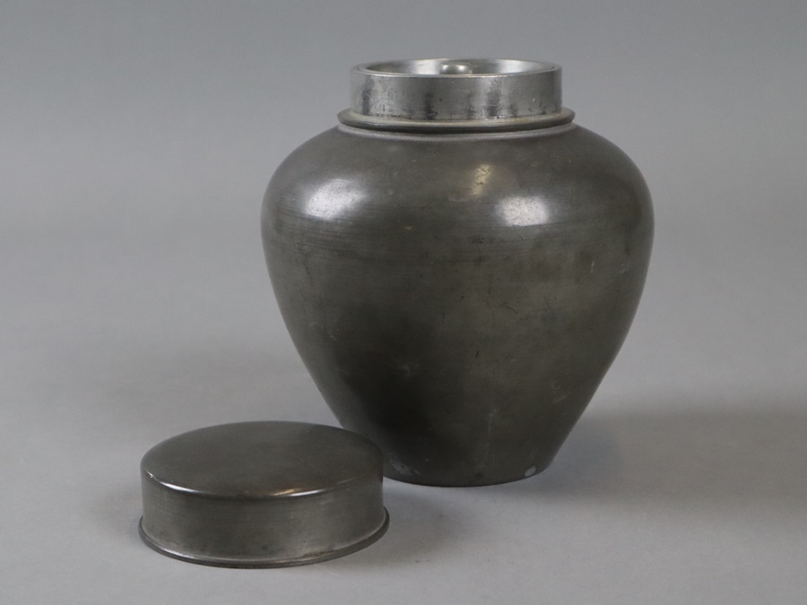 煎茶道具 錫製 誠信堂造 大型 大茶壺 高15,5cm 重1137g 茶心壺 茶入