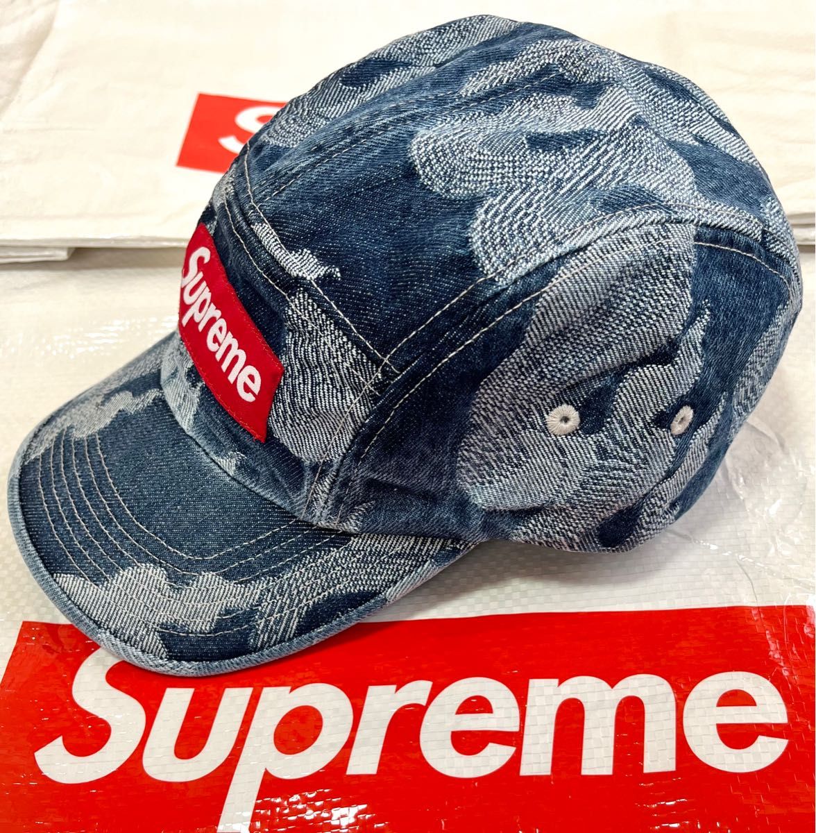 新品・未使用】Supreme シュプリーム Flames Jacquard Denim Camp Cap