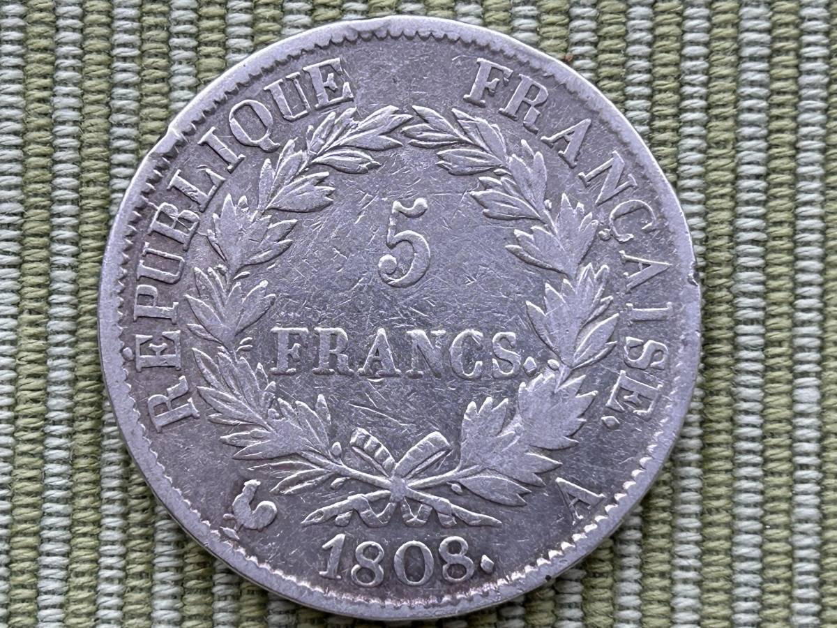 フランス・1808・5フラン銀貨・ナポレオンⅠ世・月桂冠_画像2
