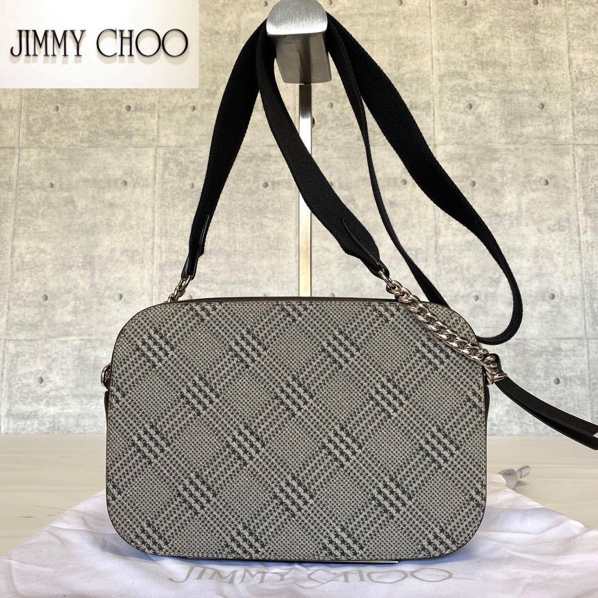 美品 JIMMY CHOO ジミーチュウ MALLEY ハンド シルバーチェーン クロスボディバッグ ショルダーバッグ レザー 斜め掛け可能 イタリア製