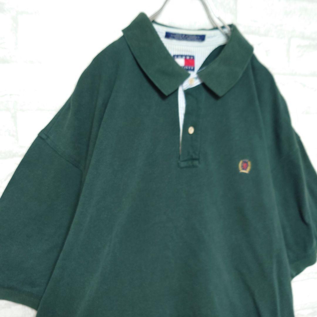 トミーヒルフィガー TOMMY HILFIGER 90s 刺繍ポロシャツ ワンポイント グリーン 3XL_画像6