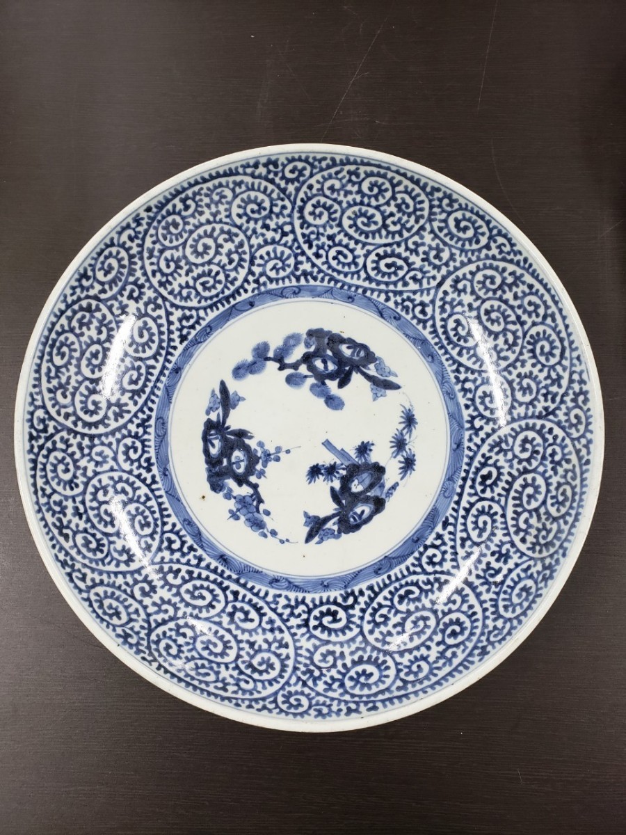 ヤフオク! - ○古伊万里 大明成化年製 染付 蛸唐草 大皿 飾皿 約35...