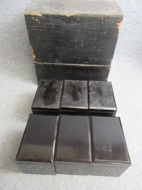  чёрный краска коробка для завтрака 6 шт (1 шт sake inserting ) [B32645] высота 11cm длина 14cm ширина 9cm в коробке внутри . покрытие лакированные изделия лакированные изделия старый . старый изобразительное искусство 