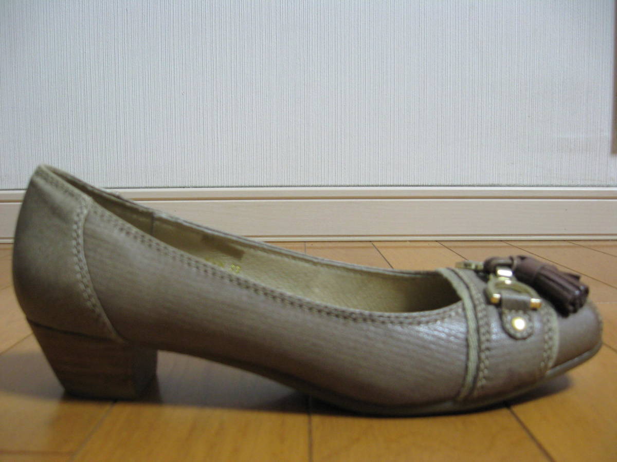  unused prompt decision wing ing pumps 23cm original leather tassel low heel khaki Brown 