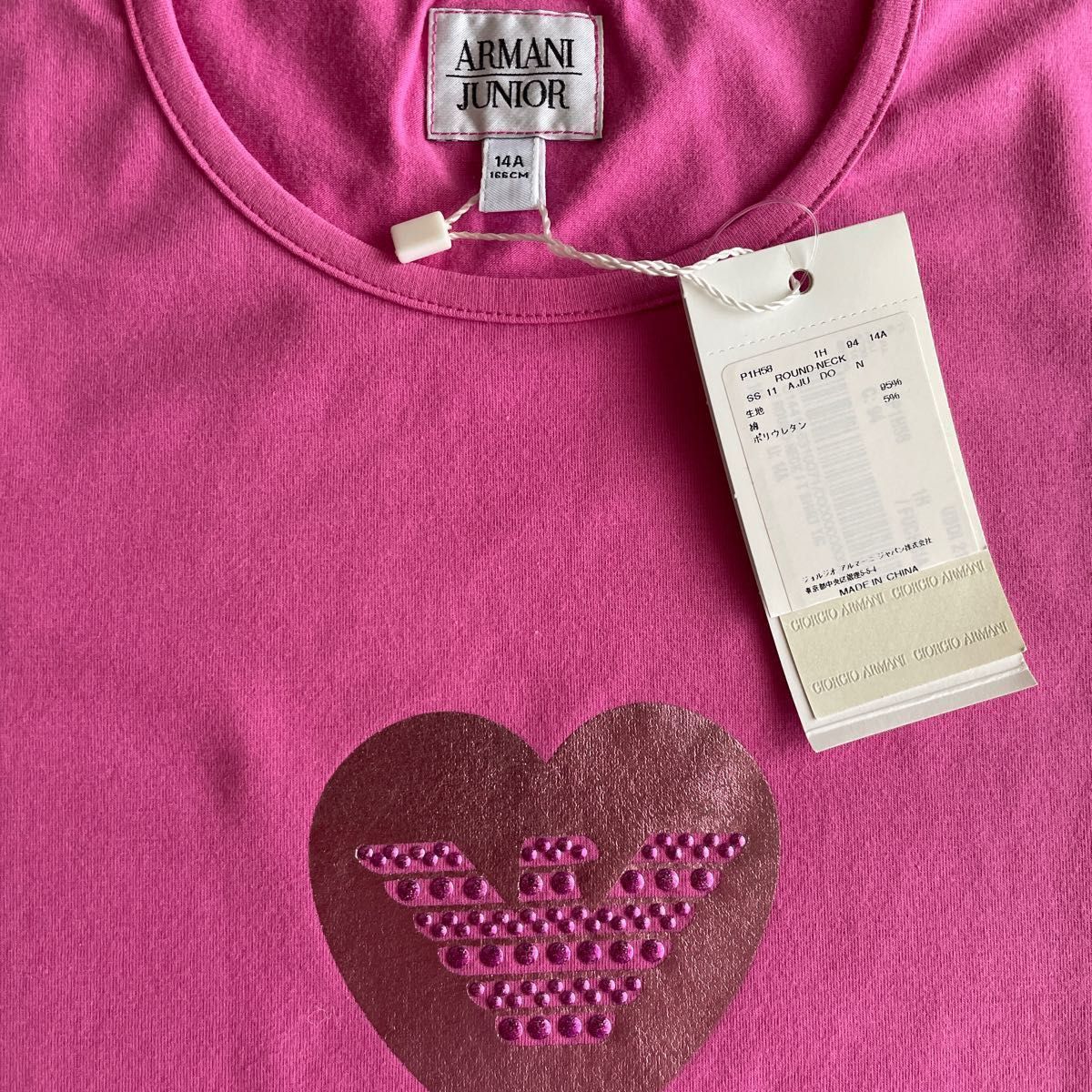 新品　アルマーニジュニア　Tシャツ　14A 166cm ピンク