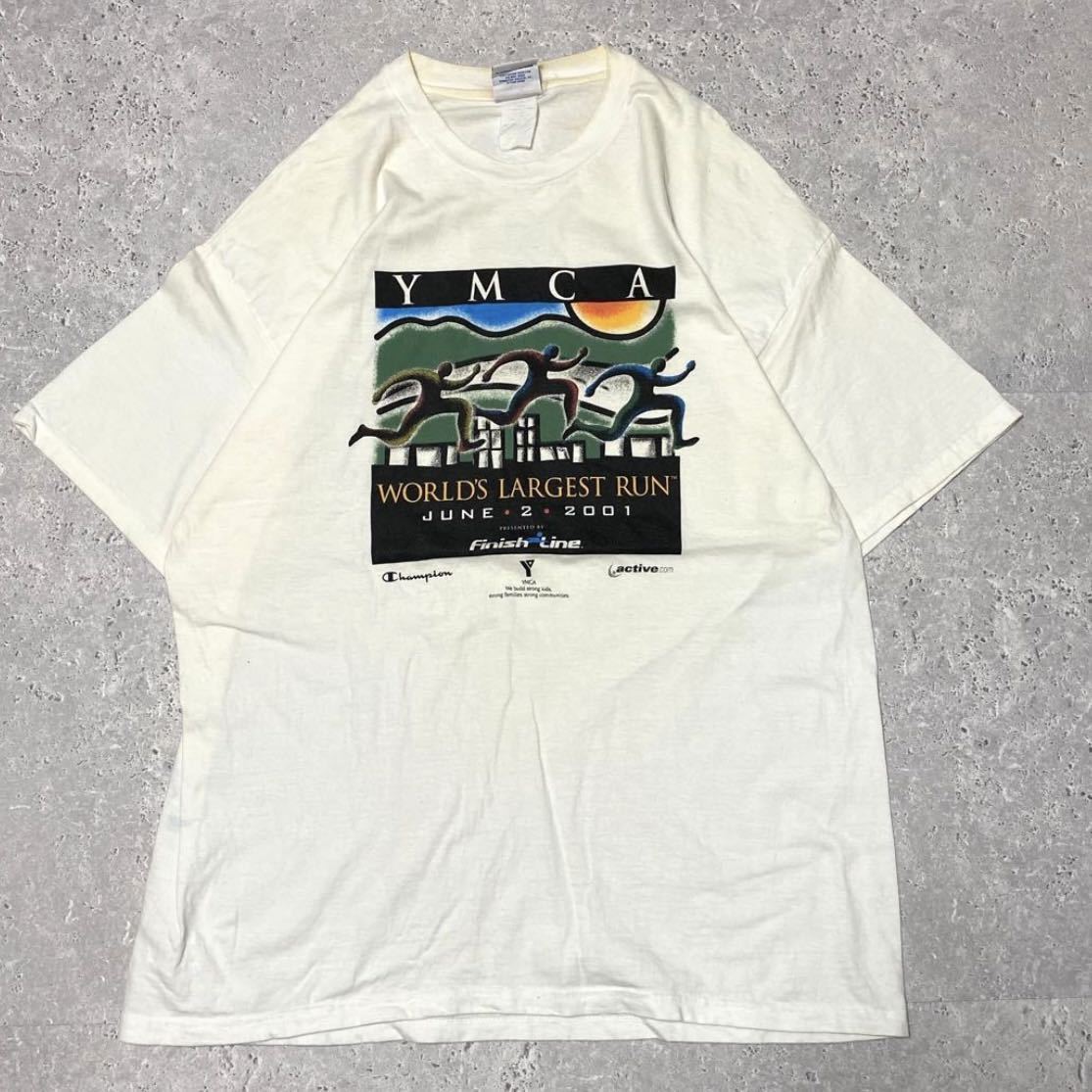 Champion チャンピオン メキシコ製 00s 2001年 YMCA イベント アートプリント スポンサー 企業物 白tee ホワイト Tシャツ 半袖 XLサイズの画像1