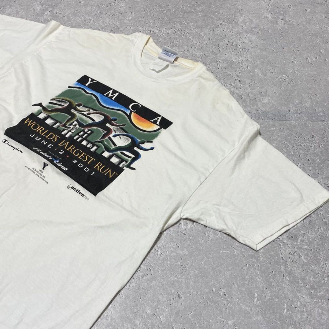 Champion チャンピオン メキシコ製 00s 2001年 YMCA イベント アートプリント スポンサー 企業物 白tee ホワイト Tシャツ 半袖 XLサイズの画像2