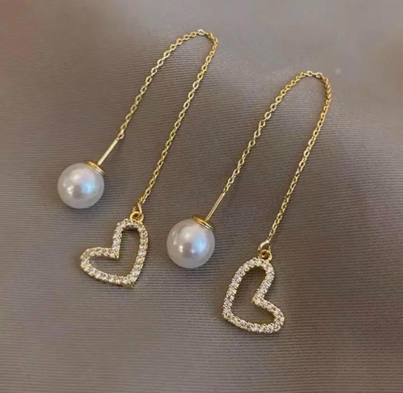 460 Gold Heart pearl earrings s925 cz diamond wedding Korea jewelry accessory man and woman use Stone zirconia pearl 