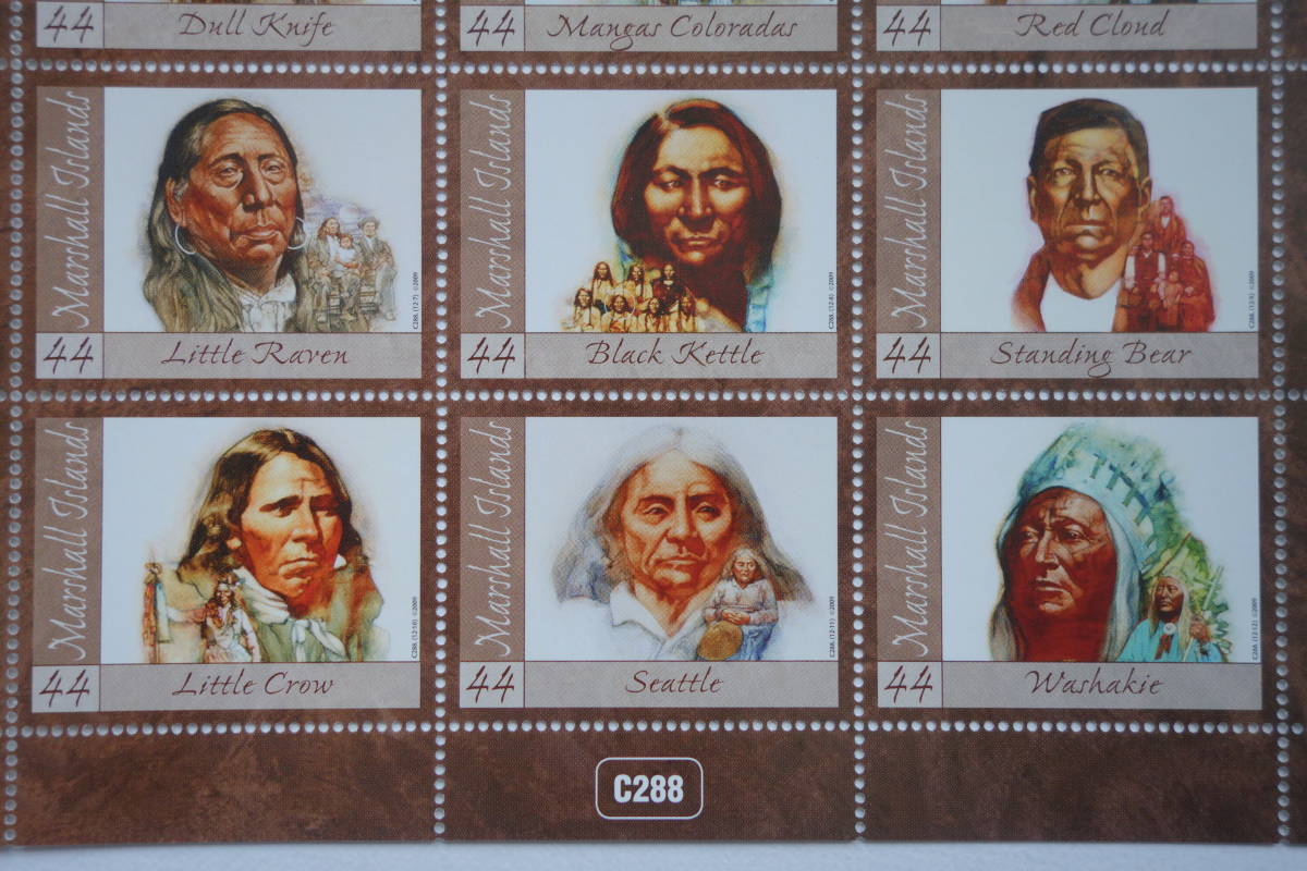 外国切手： マーシャル諸島切手「アメリカインディアンの肖像」 12種ｍ/ｓ 未使用の画像3