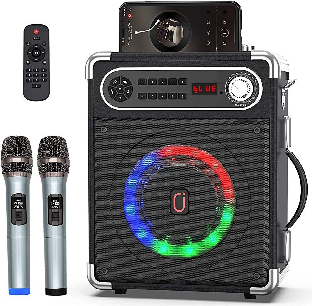 代引き手数料無料 拡声器 スピーカーセット ワイヤレスマイク２本 ホームパーティー、カラオケ、 ポータブル 充電式 高低音強化機能搭載 5.0対応 Bluetooth カラオケ機器