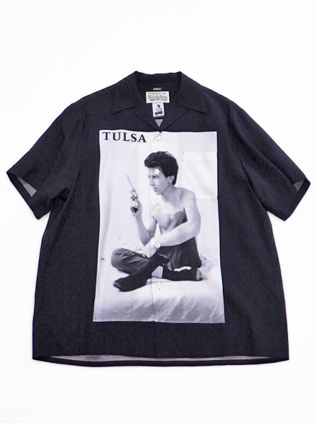 美品 WACKO MARIA ワコマリア LARRY CLARK TULSA SITE-lo ハワイアンシャツ #Ｍ 黒 白 トリプルコラボ 野口強 アロハ 半袖