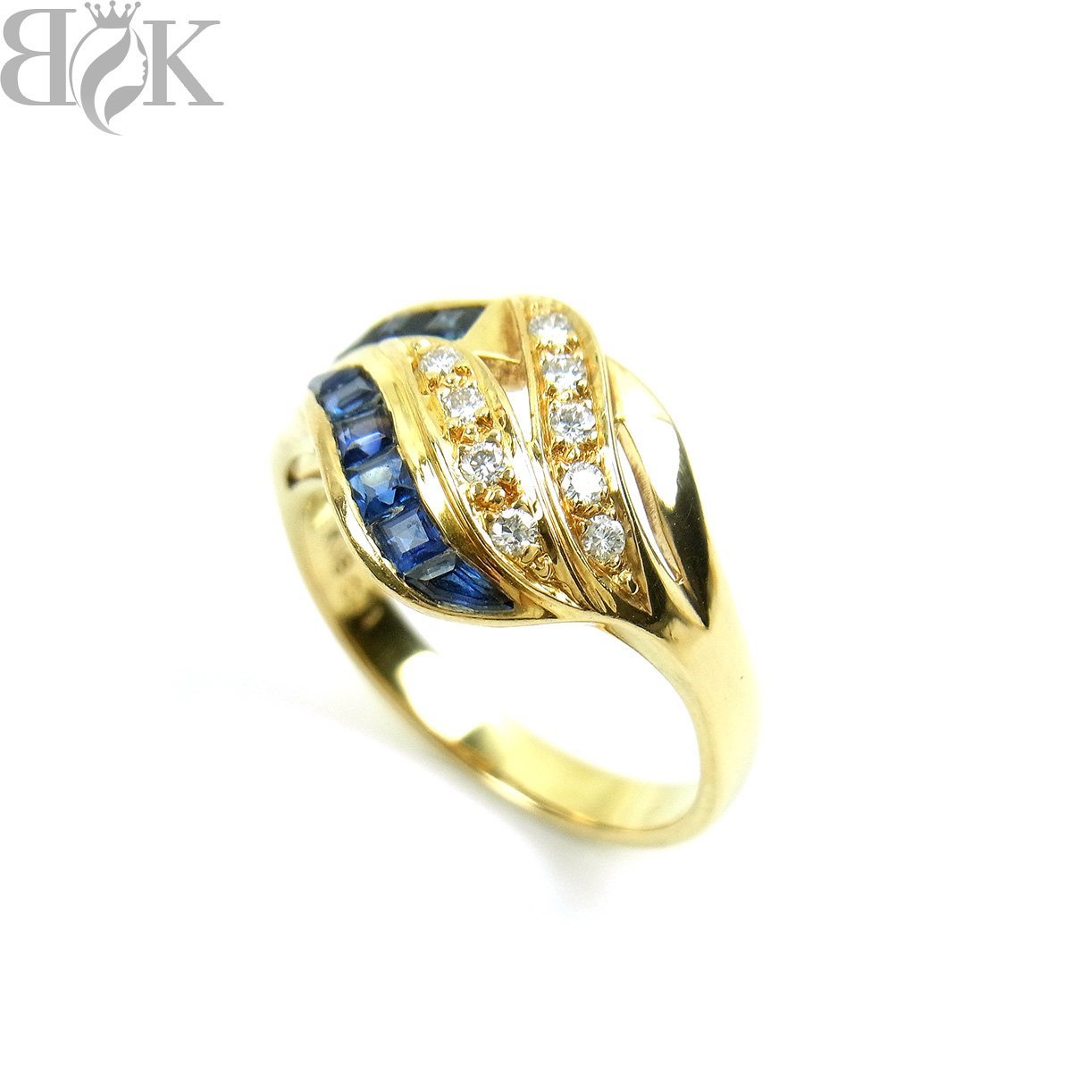 美品 K18 デザインリング 指輪 サファイア ダイヤ イエローゴールド 約13.5号 0.71ct 0.13ct 総重量約5.1g 超音波洗浄済み 〓