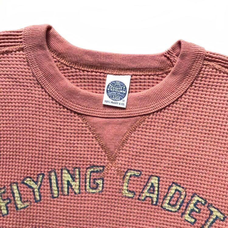 TOYS McCOY トイズマッコイ FLYING CADET AIR CORPS プリント サーマルカットソー 長袖 orange-brown size L 前V フリーダムスリーブ ロンT_画像4