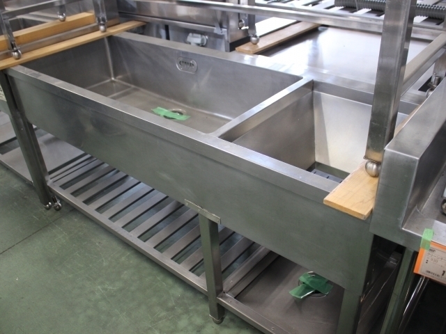 中古品 1槽ダスト付シンク 1650×600×800 シンク 流し台 作業機器 業務用 厨房用品 飲食店 キッチン バッグガード無 10-36159 70498