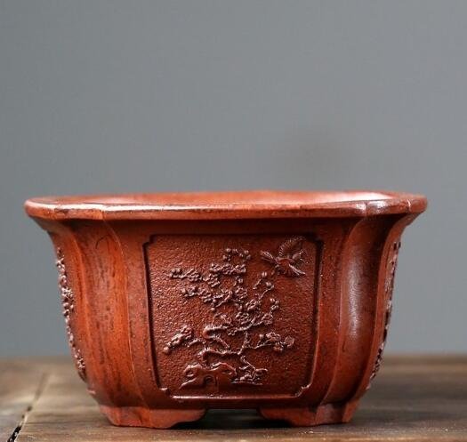 * purple sand purple mud bonsai pot plant pot angle pot comming off carving purple mud . handmade hand made 