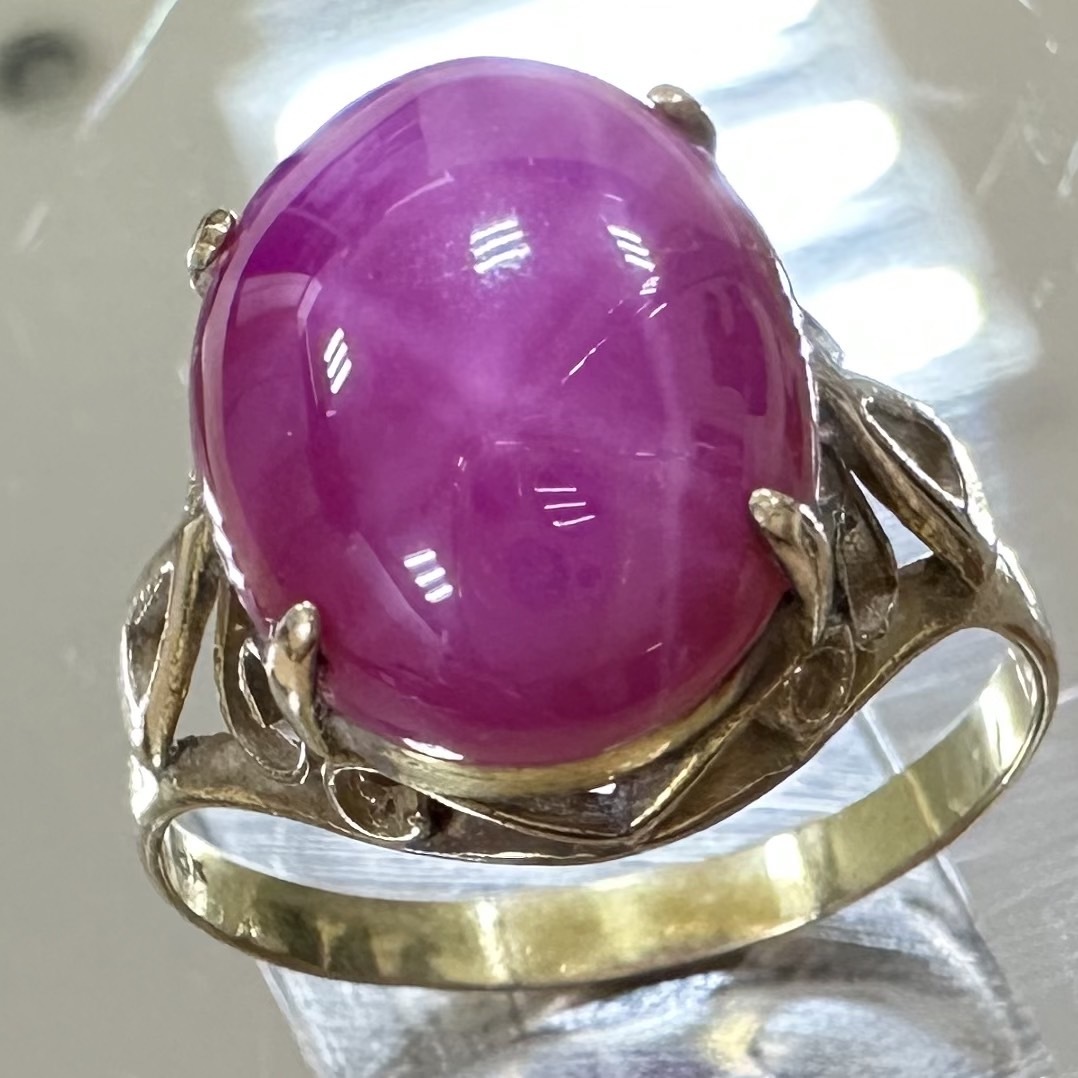 18K リング 紫色石 1個 カラーストーン パープル 総重量3.6g 18号 指輪 アクセサリー ジュエリー【13366_画像1
