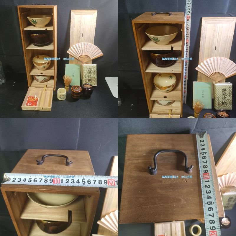 茶道具 短冊箱 茶道具揃 抹茶茶碗x3 湯こぼし 蓋置 棗x2 茶匙 懐紙